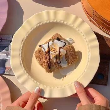 French Lace Straw Hat Dinner Plate High-grade Ceramic Western-style Deep Plate Ins Style Pagat Home Salad Dessert Plate