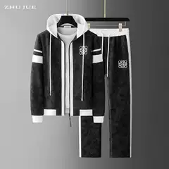 European Men's Clothing 2025 Autumn and Winter New Hooded Casual Suit Men's Classy Embroidered Sweatshirt with Pants Two-Piece Set