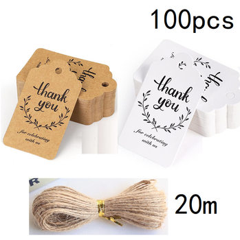 100 pieces of hemp rope, thank you tag can write cowhide cardboard thank you white card gift label, tag