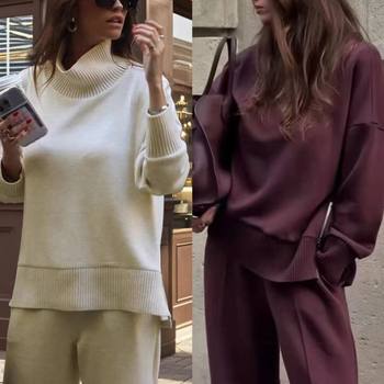 25 in stock Independent Station Amazon Cross-border Best Selling Spring New Solid Color Crewneck Loose Casual Sweat suit