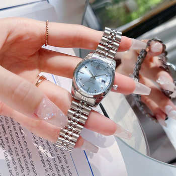 Factory Direct Sales Women's Watch Steel Strap Hot Selling Watch Calendar Color Dial Douyin Live Broadcast Wholesale