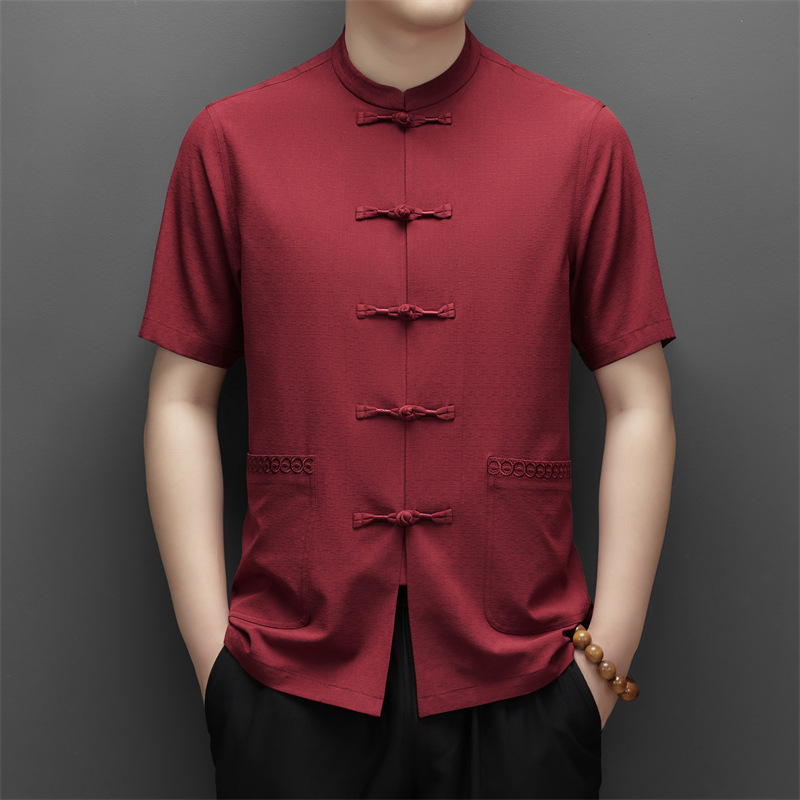 Áo Sơ Mi Nam Chất Liệu Lụa Tơ Tằm Ngắn Tay Hàng Mùa Hè Trung Niên