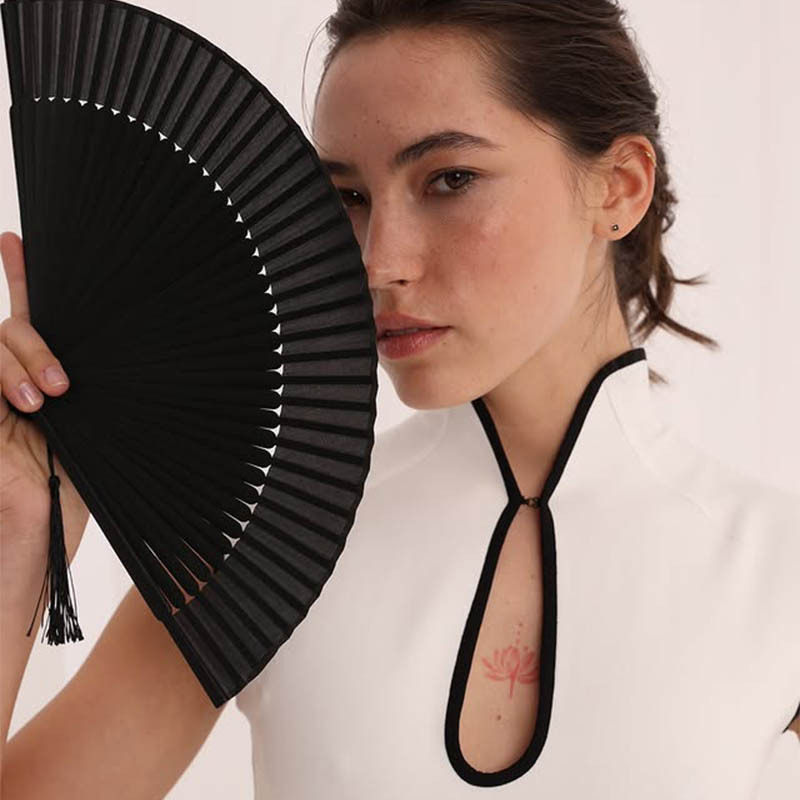 Summer New Chinese Style Hollow Out Stand Collar Color Block Slim Fit Dress Elegant Sexy Lightweight Perfect for