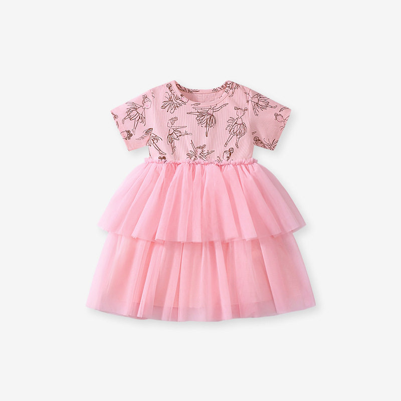 Girls' New Summer Short-Sleeve Printed Princess Dress from Source Factory