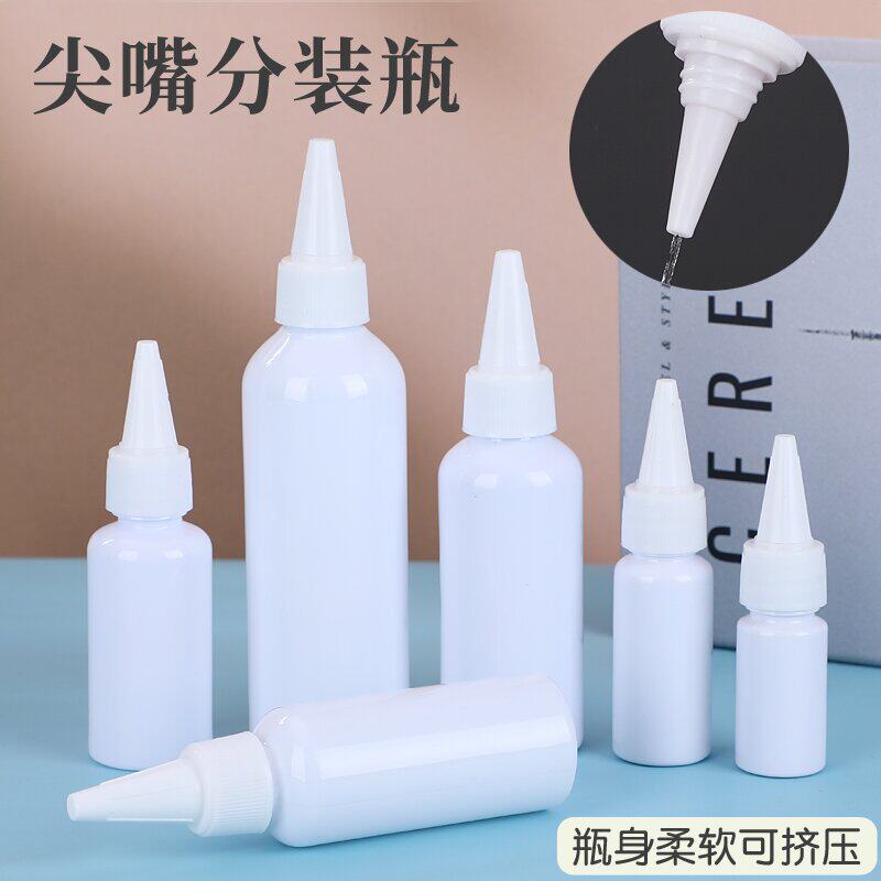 มีสินค้าในสต็อก ขวดปลายแหลม ขนาด 100 มล. ขวดพลาสติก PET ใส ปากขวดเล็ก ขวดปลายแหลม ขวดสีเม็ดสี ขวดปลายแหลมเพื่อหลีกเลี่ยงการหก