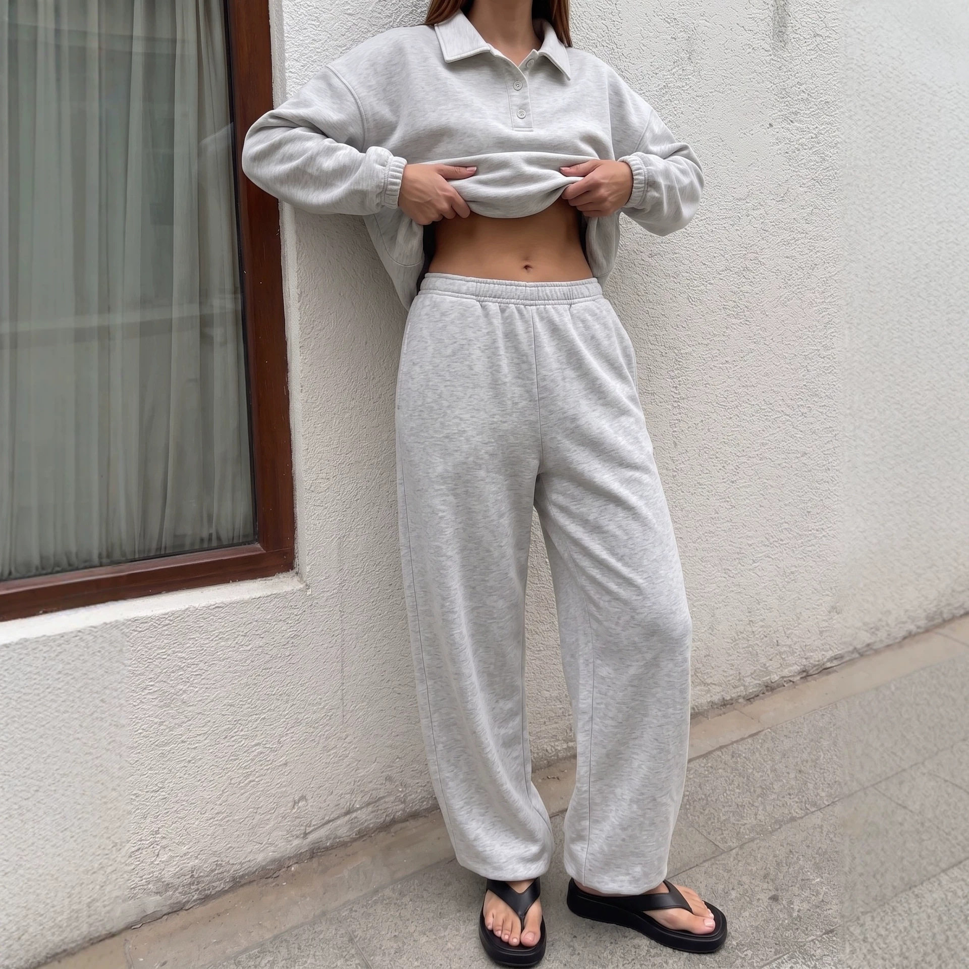 Womens Casual Two Piece Set Long Sleeve Polo Shirt Wide Leg Pants Stylish Sportswear for Everyday Wear Wholesale
