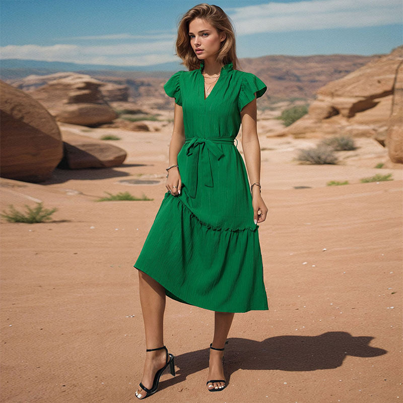 Summer Womens Dress Mid Length Solid Color Casual Style Perfect for Everyday Wear Wholesale Available