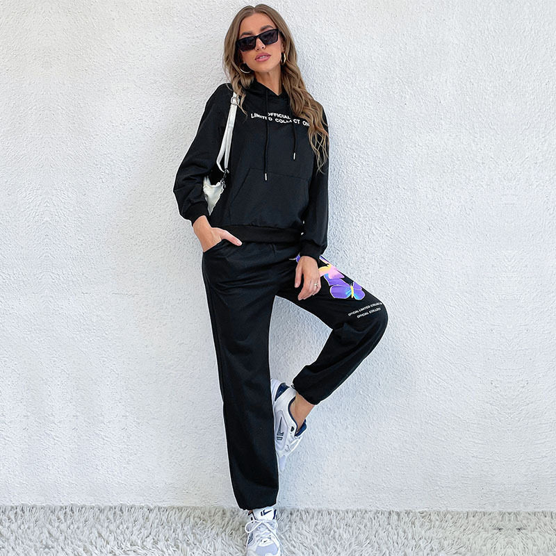 Womens Printed Long Sleeve Hoodie Set Casual Style Autumn Winter Collection Comfortable Fabric Stylish Design