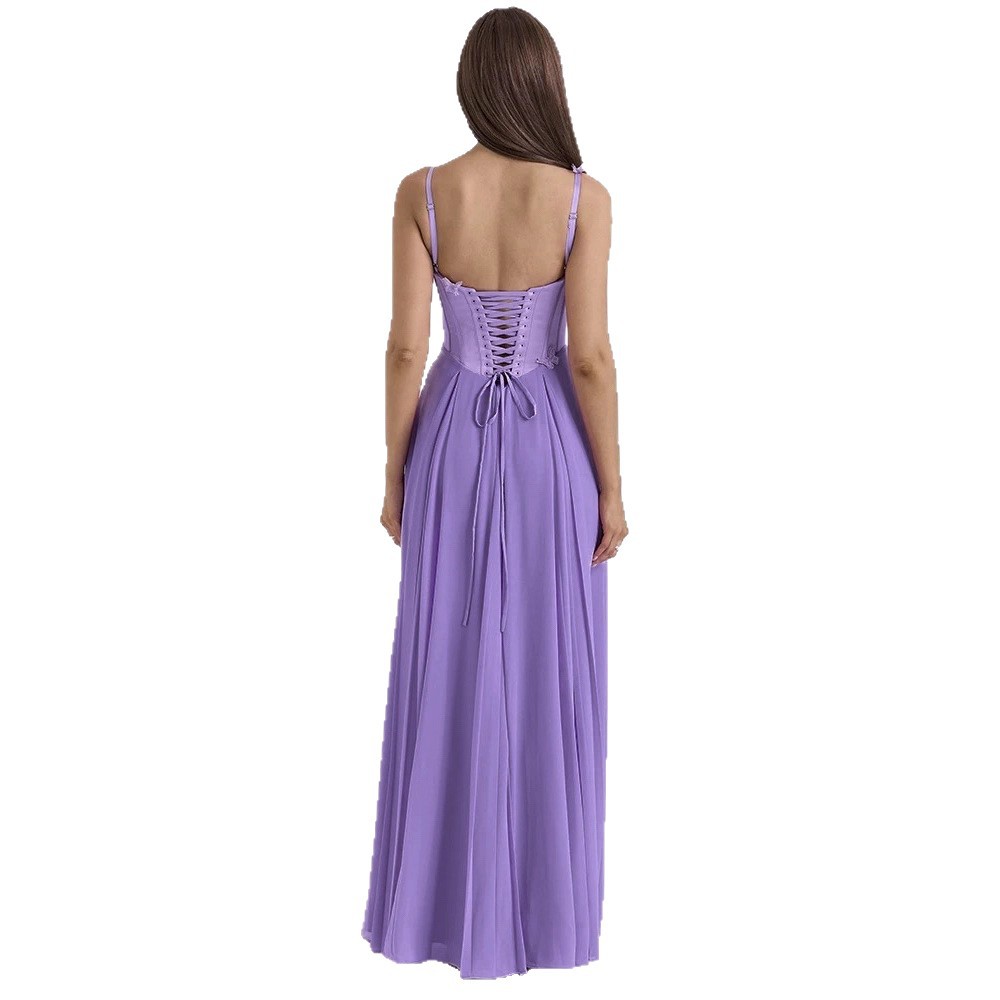 Elegant A Line Dress Solid Color 3D Butterfly Decoration Waist Defining Flared Skirt Perfect for Parties and Events