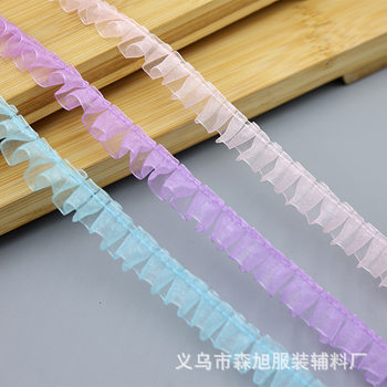 In Stock 1.5cm Snow Gauze Single-Sided Pleated Handmade Material for Clothing, Shoes, Hats, Doll Clothes, Edging Accessories, Decorative Lace