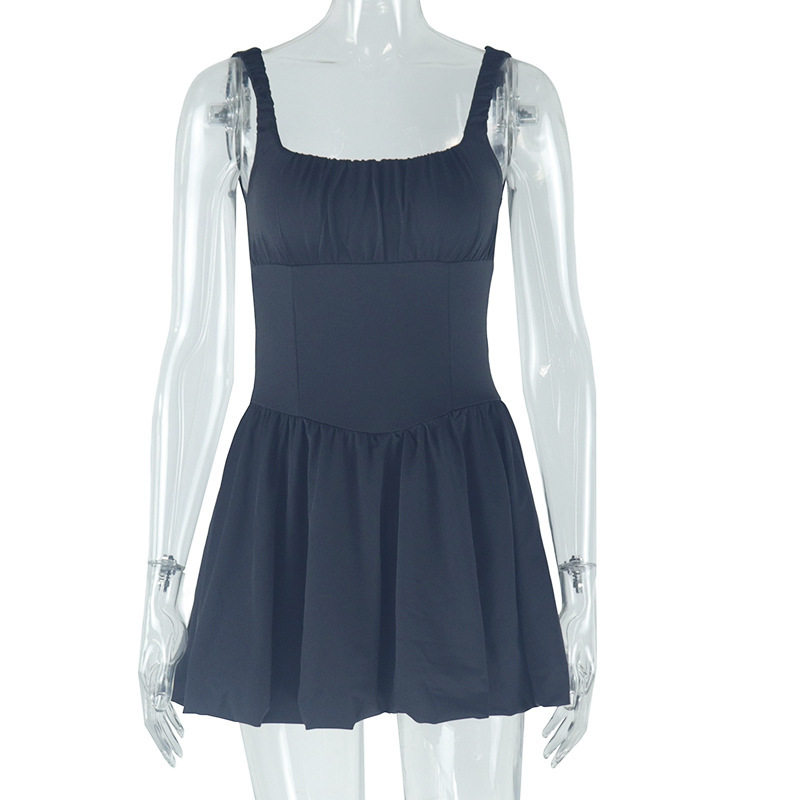 Casual Sleeveless Backless Dress Solid Color Sexy Spaghetti Straps Elegant Style Perfect for Summer Outings
