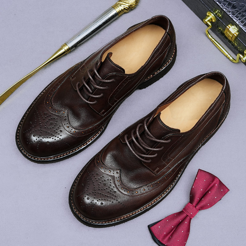 Giày Derby nam da bò thật đế da thủ công Goodyear mũi tròn — Màu đen, Màu cà phê