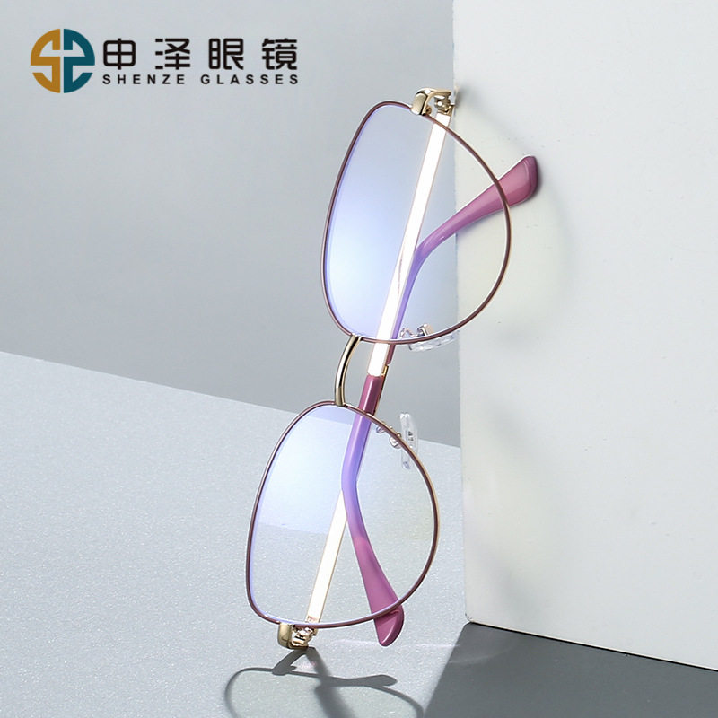 Retro European and American Cat-Eye Large-Frame Metal Color-Changing Glasses Frame Fashionable Plain Face Big Face Xiangyun Anti-Blue Light Flat Mirror