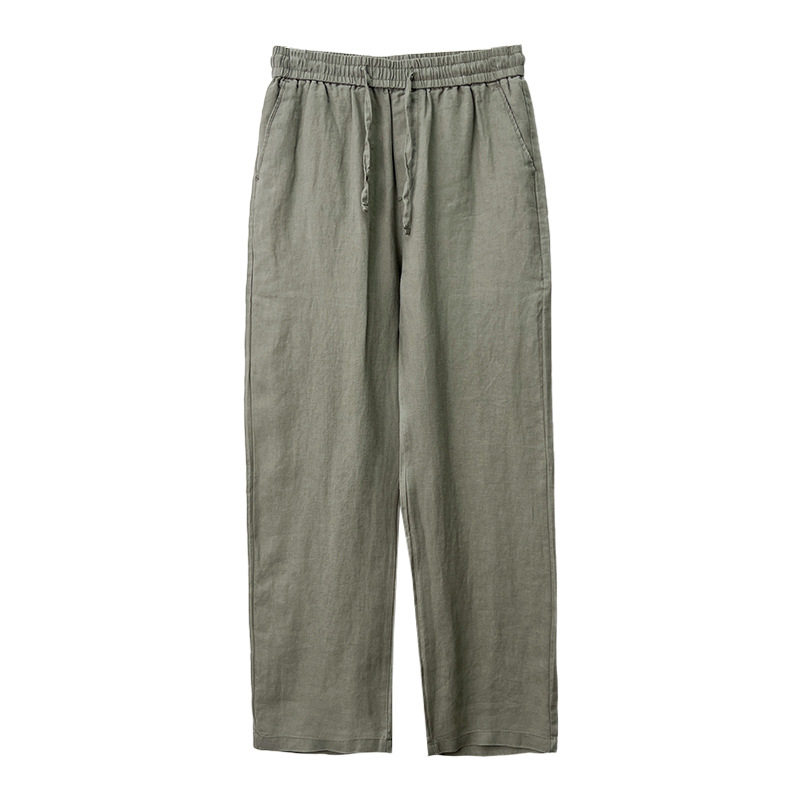 25K12高端纯亚麻男裤夏季薄款麻料裤子男士休闲裤宽松直筒阔腿裤