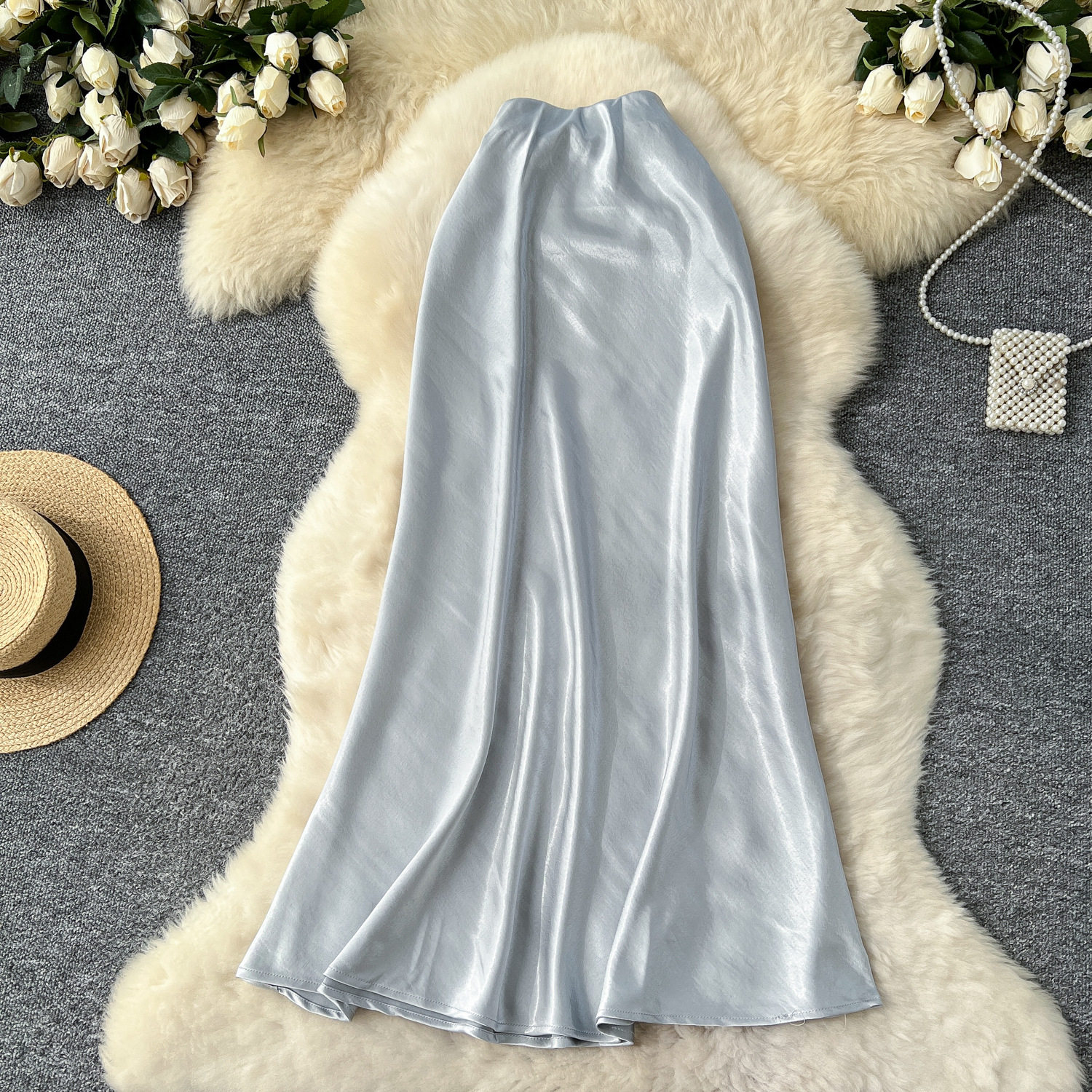 High Waist Satin Midi Skirt for Women A Line Silhouette Elegant Fit Flare Design Perfect for Spring and Summer Wholesale