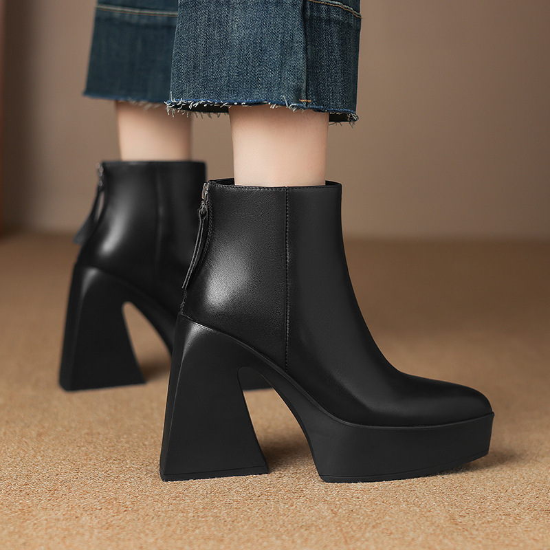 Boot Martin nữ gót siêu cao 12cm đế dày phong cách thời trang — Mặt da lót nhung, Mặt da một lớp lót trong, Mặt nhung lót nhung, Mặt nhung một lớp lót trong