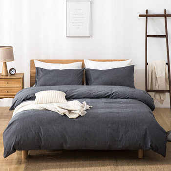 Cross-Border Export of Pure Cotton Yarn-Dyed Washed Cotton Three- or Four-Piece Sets, Pure Cotton Duvet Covers, Bed Sheets, Fitted Sheets, Solid Color Bedding