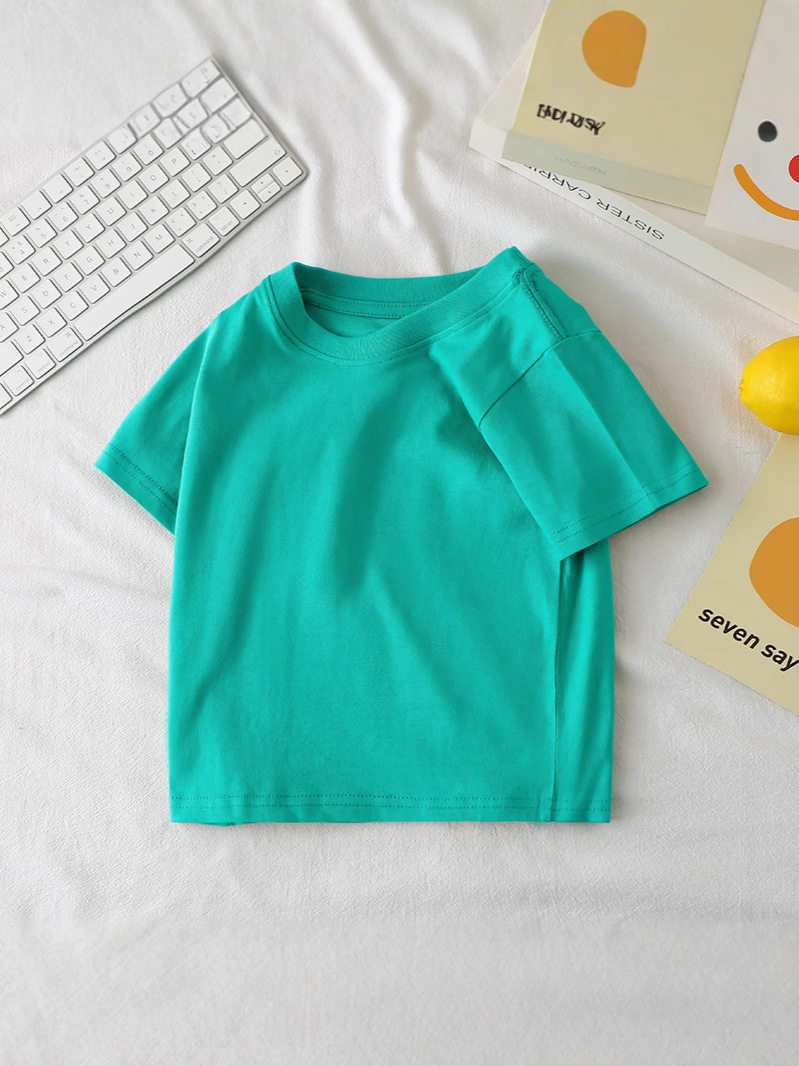 Girls' Cotton Short-Sleeve T-Shirt, New Summer Style, Boys' Versatile Minimalist Half-Sleeve Tee, Thin Summer Wear