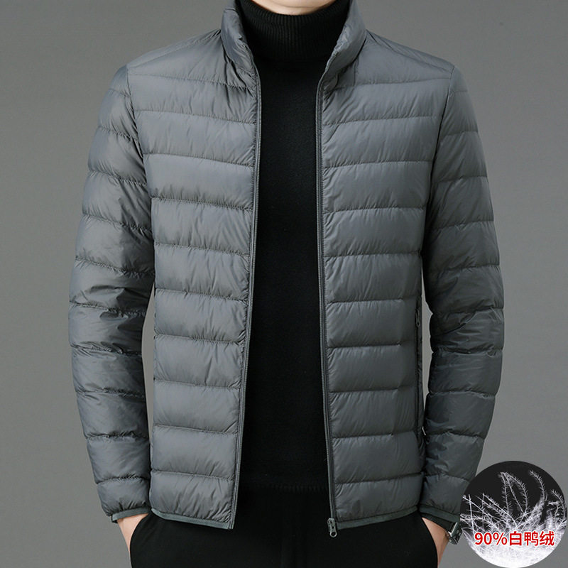2024 Winter New Light and Thin Down Jacket Men's Solid Color Lightweight Collar 90 White Duck Down Short Warm Jacket T
