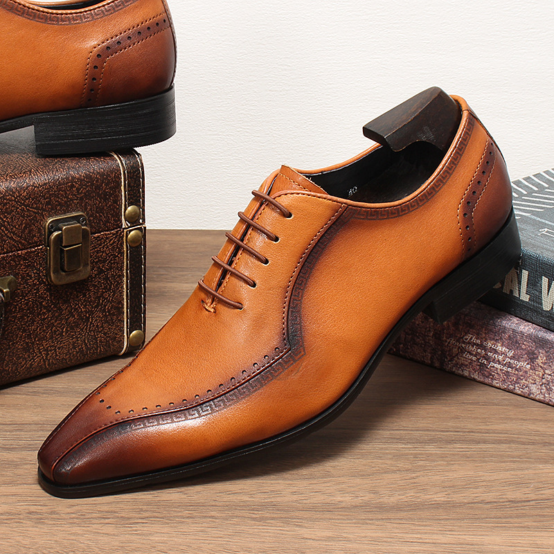 Giày Oxford nam da bò buộc dây cổ thấp phong cách công sở