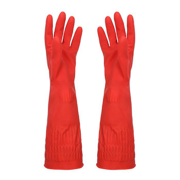 Winter fleece-lined lengthened waterproof laundry gloves thickened household kitchen dishwashing rubber skin cotton warm gloves