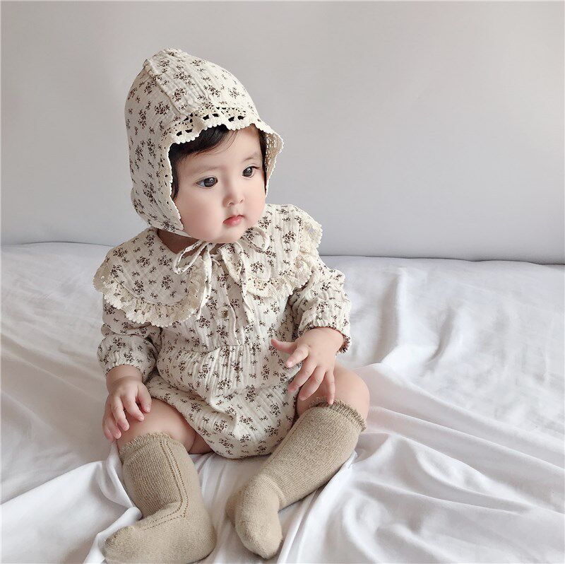 2025 Spring and Autumn New Baby Girl Floral Coverall Infant Lace Doll Collar Princess Jumpsuit