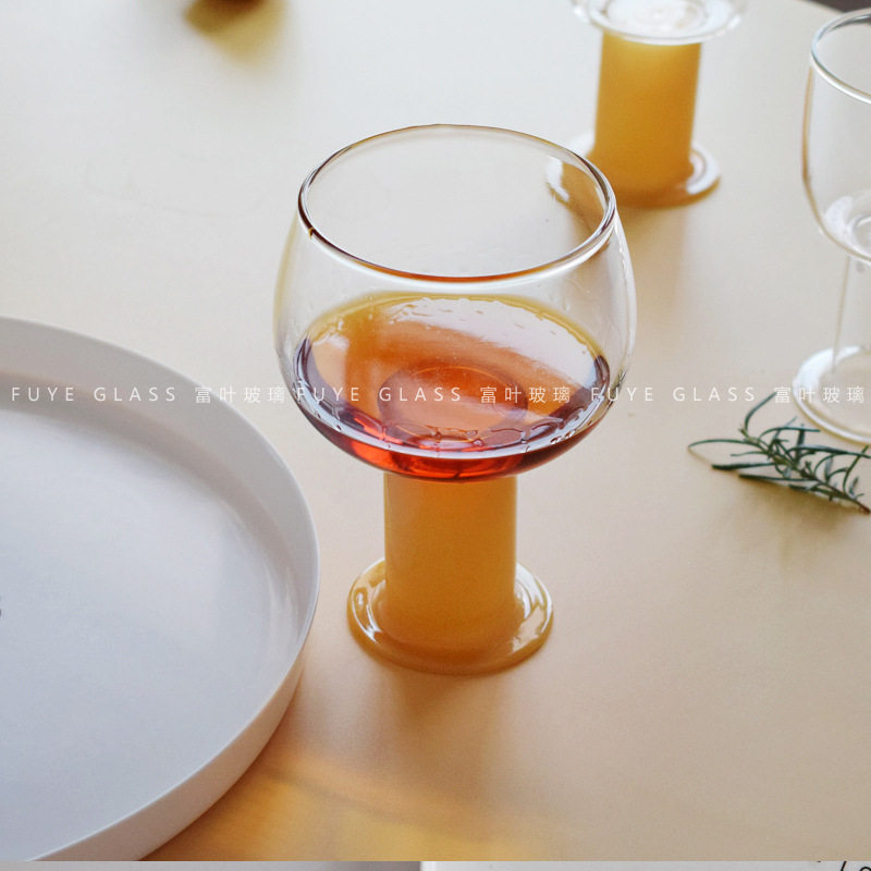 Chubby cute colorful Goblet Glass cocktail wine glass household coffee milk juice cup couple Cup