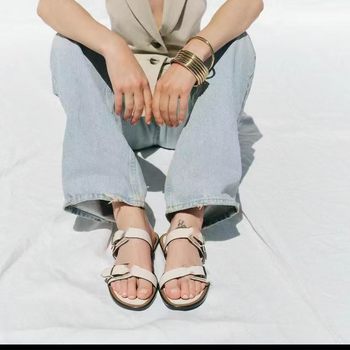 Za Exports New European and American Large Size Shoes, Buckle Slippers, Pure Color, Simple and Versatile Outer Wear Women's Shoes Slippers