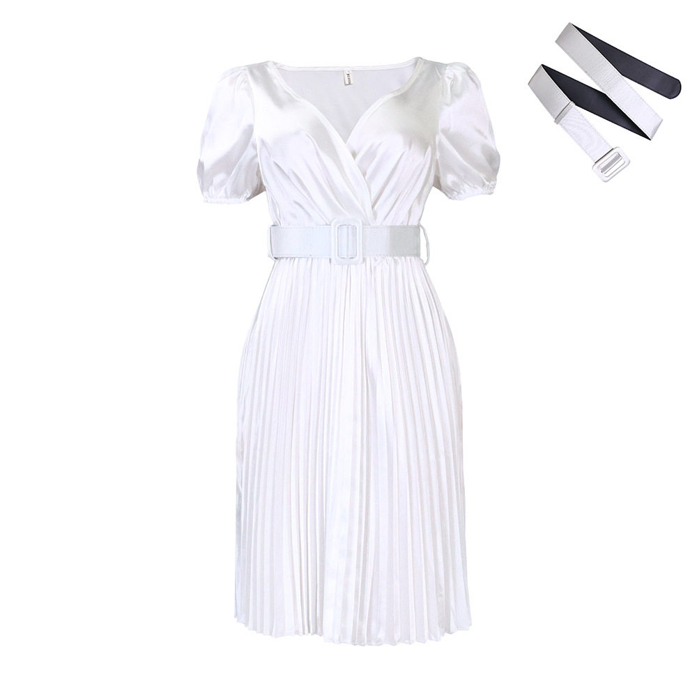Summer Womens Dress V Neck Pleated Waist Defined Elegant Casual Style for Parties or Events Wholesale Available