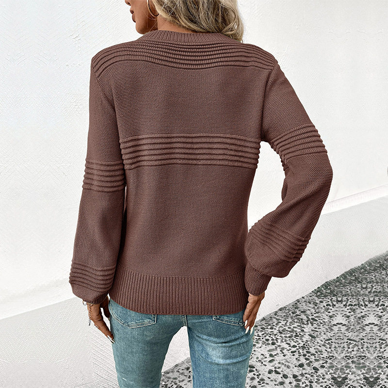 Womens Long Sleeve Sweater Solid Color Cozy Fabric Trendy Design Perfect for Autumn and Winter Wholesale Available