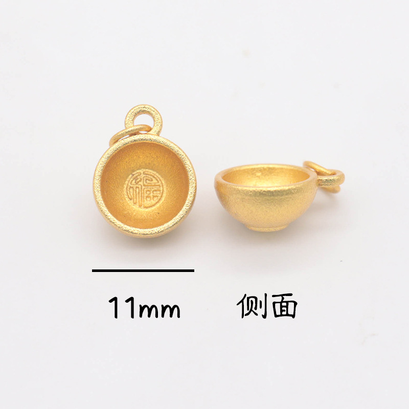 平安喜乐沙金吊坠挂件diy手链手串配件古法金小福牌铃铛串珠配饰