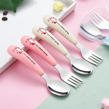 304 stainless steel children's portable ins tableware baby food supplement spoon fork high color value fork spoon set gift wholesale