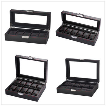 Carbon fiber 12 watch box PU watch box storage box transparent skylight watch packaging display box manufacturers