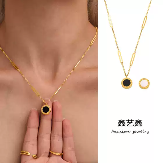 Xinyixin European and American English Letter love Roman Numerals Black and White Shell Necklace Bracelet Stainless Steel 18k Gold Plated