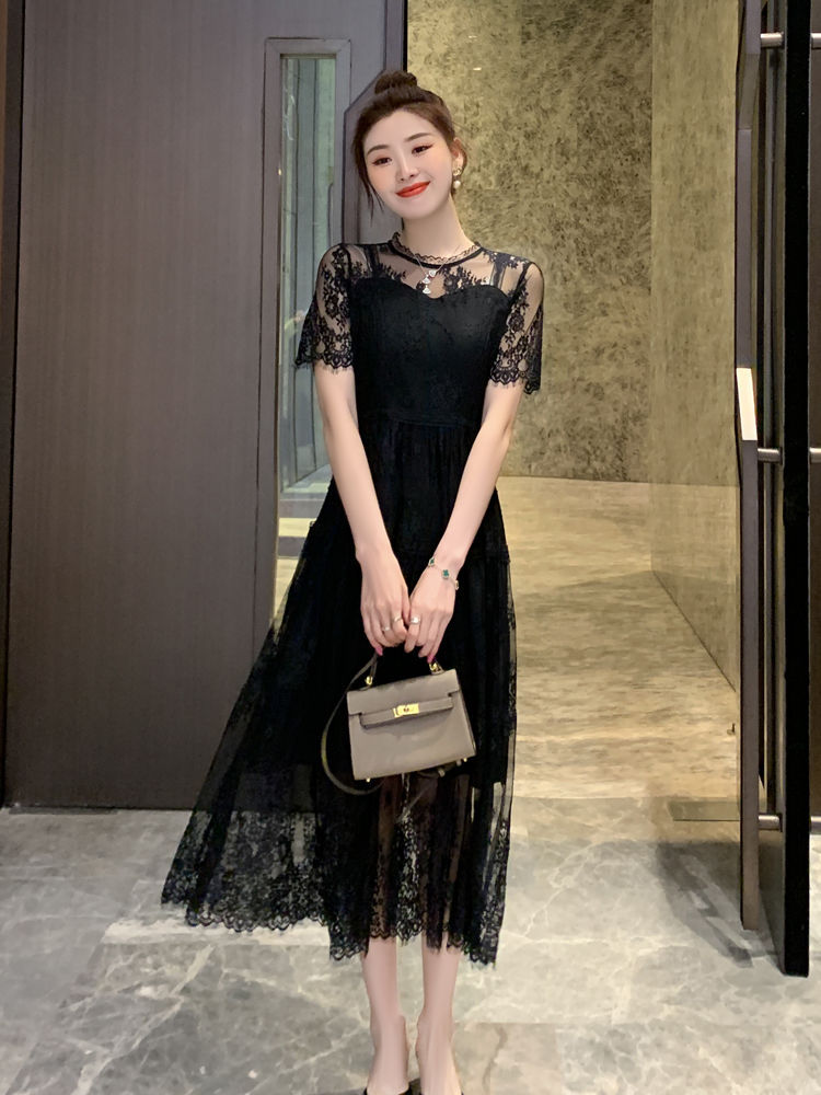 Black Lace Dress Summer Slim Fit Audrey Hepburn Style Perfect for Parties and Events Wholesale Available