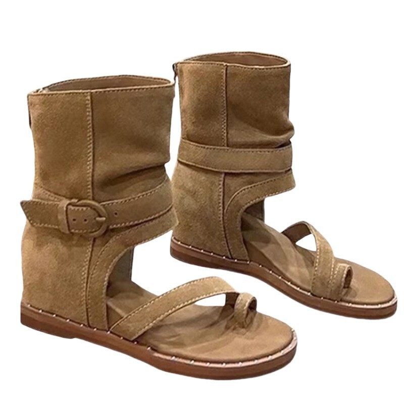 2025 New Wedge Heel Inner Heightening Sandals Women's Roman Shoes French Short Boots Summer Boots Thong Flat Sandals