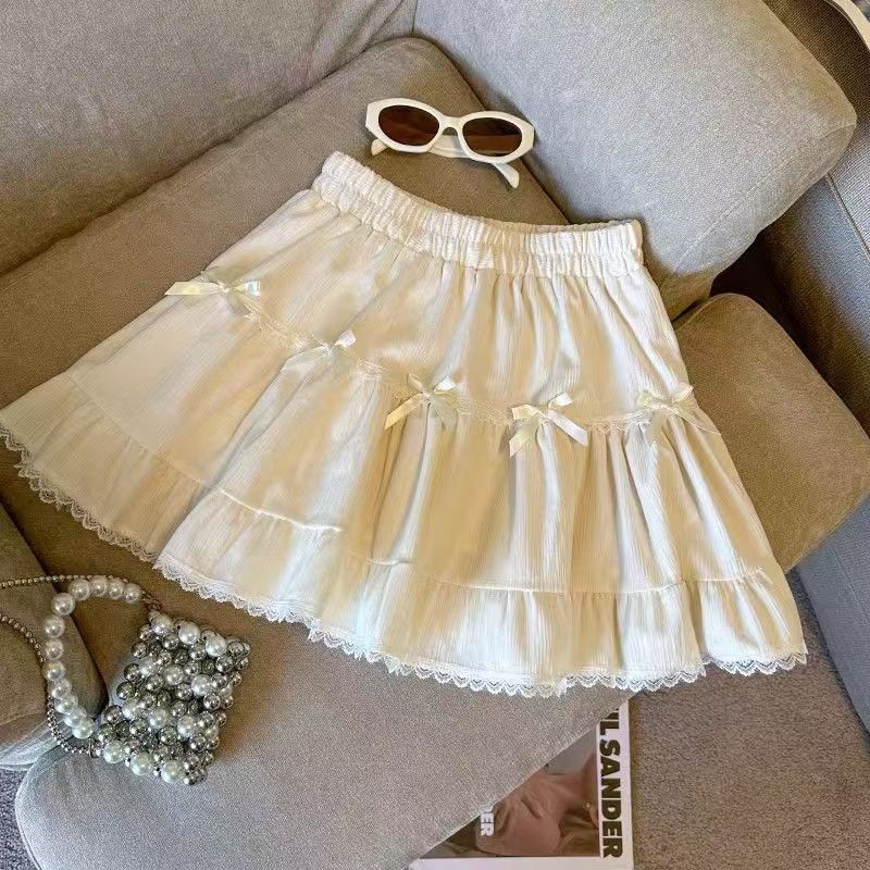 High Waisted Bowknot Skirt Lace Trim Flared Design Stylish and Versatile Autumn Winter Collection Wholesale