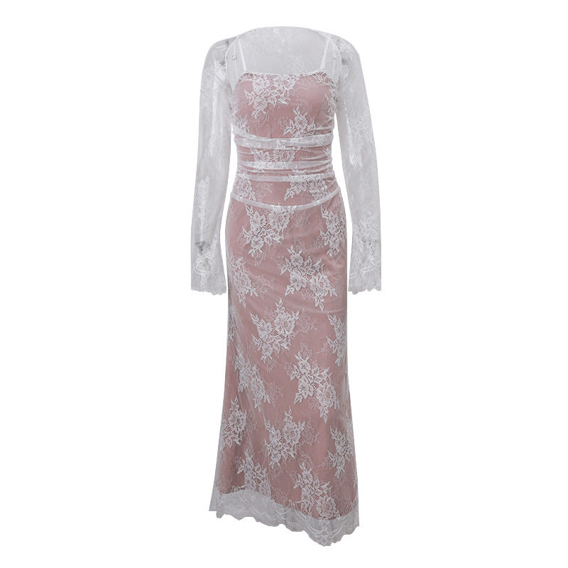 Womens Sleeveless Lace Maxi Dress Elegant Floral Design Long Sleeve Sexy Fit Perfect for Autumn Events Wholesale