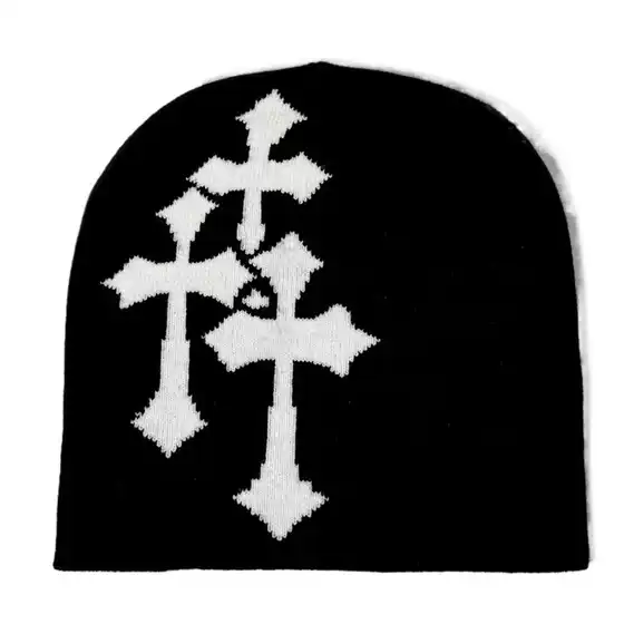 Y2K Knitted Hat Short Style Cross Pattern Women's Jacquard Hat Outdoor Sports Trendy Street Style Woolen Beanie Factory