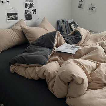 ins style four-piece super soft cotton bed double quilt cover quilt cover bed sheet dormitory single three-piece set 4