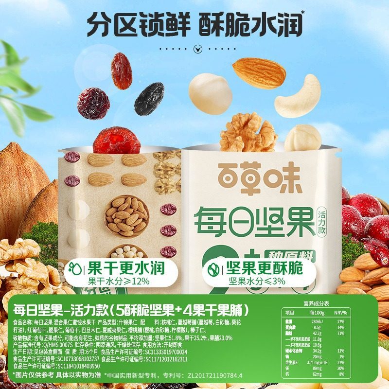 Baicaowei Daily Nut Gift Box 750g Dried Fruit Mixed Healthy Snack Gift Pack Nuts and Dried Fruits Single Small Packaging