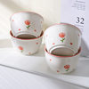 Ins Style Tulip Rice Bowl High-Value Ceramic Small Bowl Household Tableware Commercial Underglaze Color Ceramic Bowl Set
