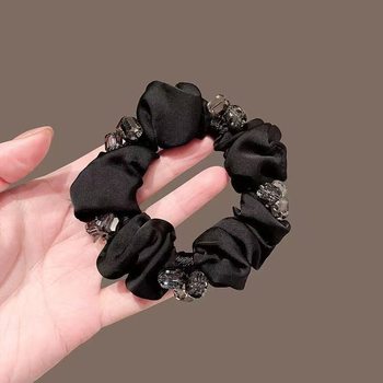 Korean 2025 New Elastic Hair Band Black Simple Rubber Band Hair Rope Elegant Ball Headband
