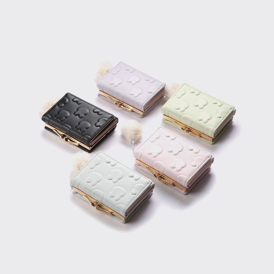 Short Wallet Cross-border Simple New Style Coin Purse Women's Small Fur Ball Coin Purse Multifunctional Clip Simple Leather