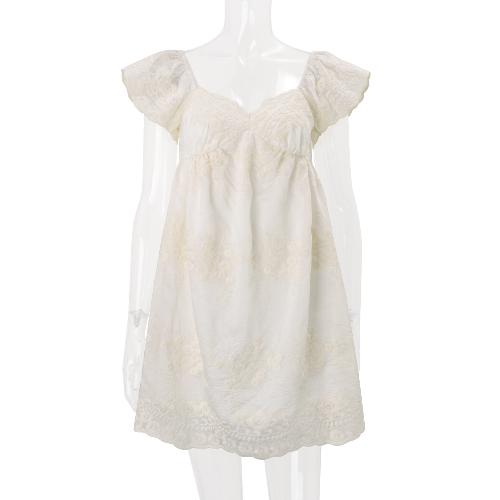 French Vintage Lace Embroidered Dress Loose Fit Puff Sleeves Sweet Aesthetic Summer Fashion for Women Wholesale