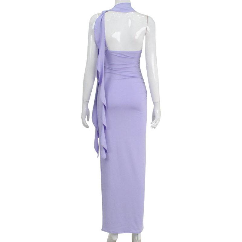 One Shoulder Backless Bodycon Dress Elegant High Waist Flowing Ribbons Chic Style Perfect for Parties and Events