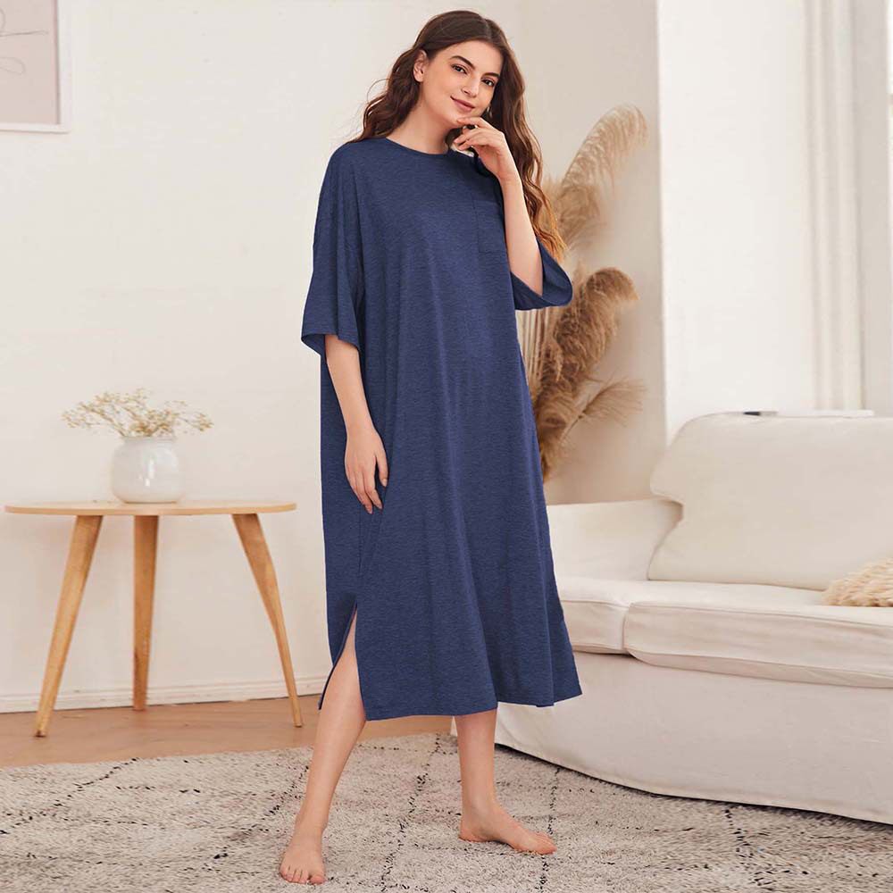Casual Midi Dress for Women Simple Loose Fit Comfortable Fabric Spring Summer Homewear Wholesale Available