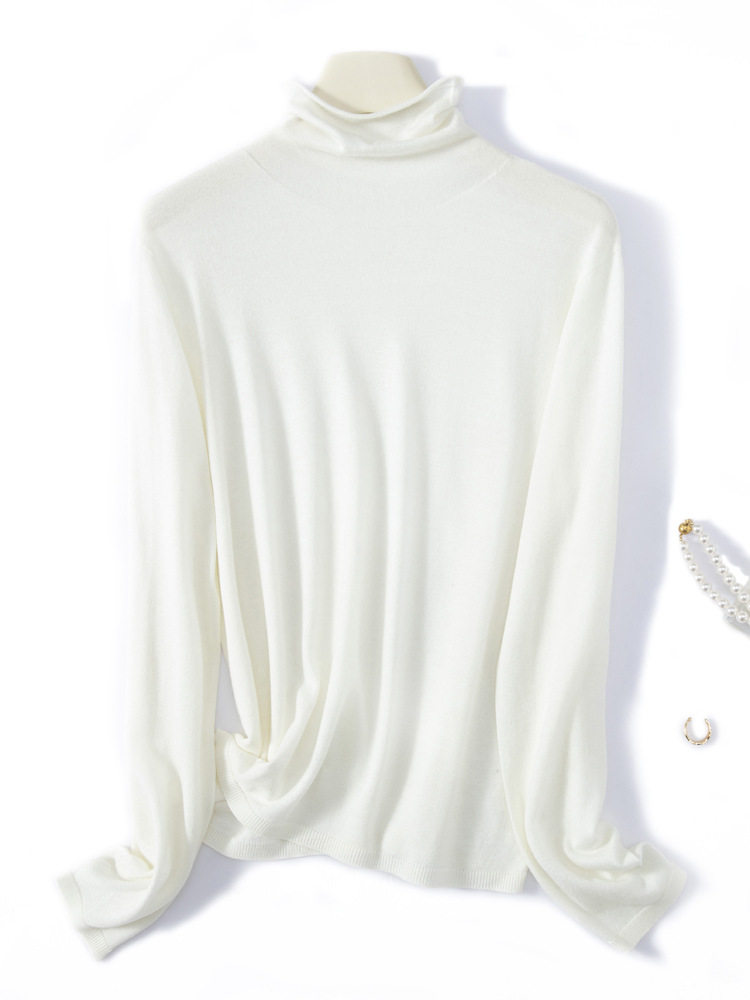 扬子纱薄款高领美丽诺羊毛衫2024秋冬内搭堆堆领针织打底衫女