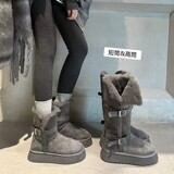 Зимние новые стильные зимние ботинки с высокой талией, женские ботинки на толстой подошве из воловьей кожи, шерстяной ремень с увеличенной пряжкой, бархатная теплая обувь на нескользящей подошве