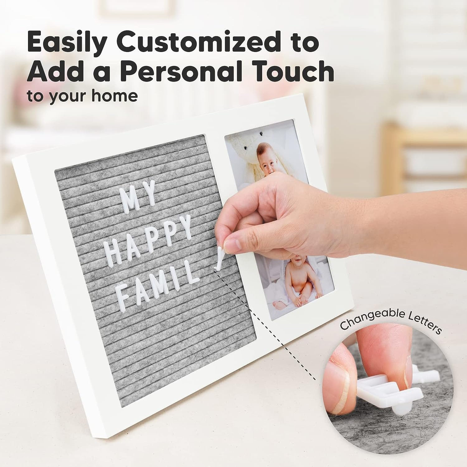 Amazon New felt letter message board with wooden baby growth commemorative album Baby growth photo frame